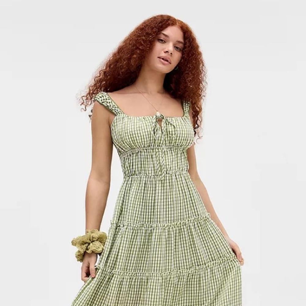 Gingham tiered milkmaid maxi dress